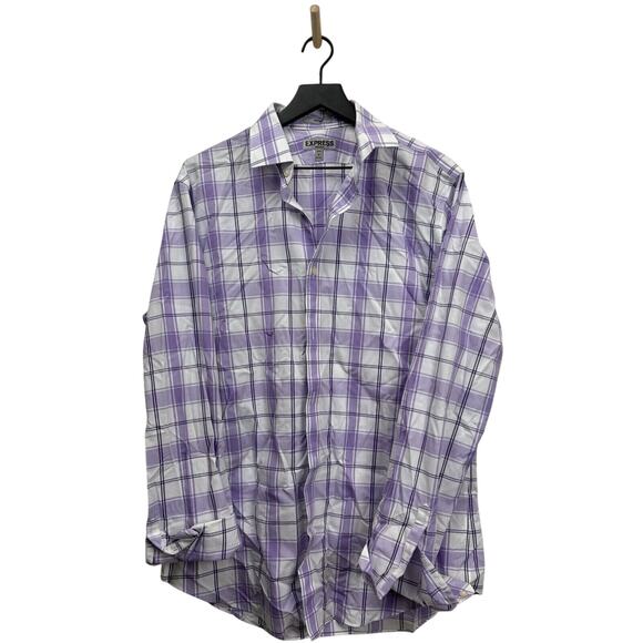 Express Non-Iron Fitted‎ Long Sleeve Plaid Button Up Dress Shirt Size L #80 - Picture 1 of 12